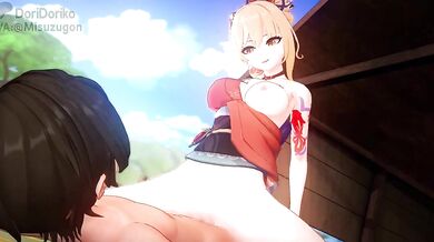Horny Cowgirl Yoimiya Gets Nailed in the Barn by Her Sex Toy DoriDoriko