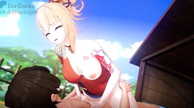 Horny Cowgirl Yoimiya Gets Nailed in the Barn by Her Sex Toy DoriDoriko