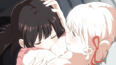 Takina's Clothed Orgasm on Top of Chistato's Naked Breasts