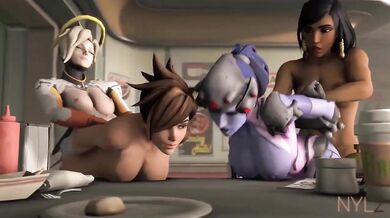 Naughty Tracer and Seductive Widowmaker Play with Each Other's Body on a Hot Double Date Night - Nyl2