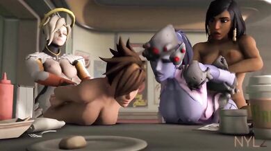 Naughty Tracer and Seductive Widowmaker Play with Each Other's Body on a Hot Double Date Night - Nyl2