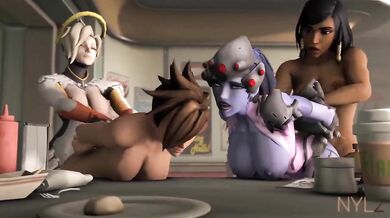 Naughty Tracer and Seductive Widowmaker Play with Each Other's Body on a Hot Double Date Night - Nyl2