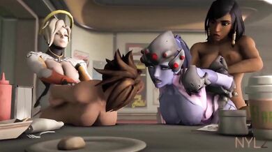 Naughty Tracer and Seductive Widowmaker Play with Each Other's Body on a Hot Double Date Night - Nyl2