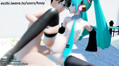 Anal-loving Miku gets her ass plowed in a spooning position!