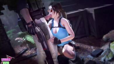 Tomb Raider Lara Croft Orally Pleasing a Hard Penis - Lesbians in Action