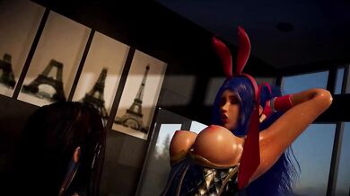 Tifa Futa's Intense Lesbian Threesome with Bunny Irelia and Her Futanari Transformation