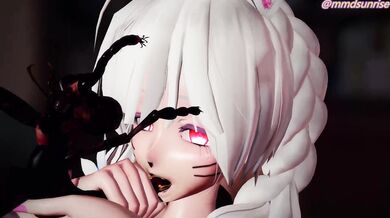 [MMDSunrise] Insect Cock Bukkake with Feline Pussy Catgirl Haku