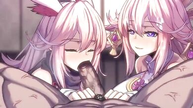 Sensual Slurps: Yae Miko and Yae Sakura's Oral Delight in LaoMeng