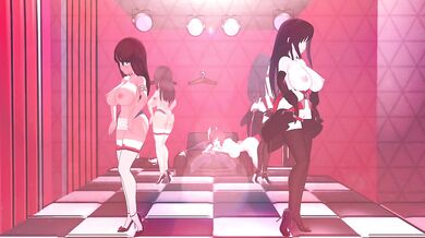 Four Slutty Anime Girls Get It On With Each Other [Wink_MMD]