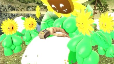 Busty babe with big tits tends to her plants while getting fucked from behind by a horny gardener