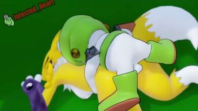 Tail-Swinging Kumamon Pounds Cute Renamon's Furry Hole