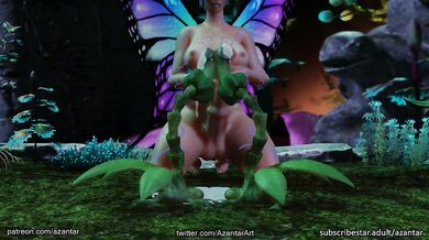 Butterfly Fetish Lesbian Twins with Dick-Plants