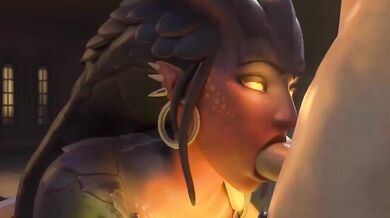 Symmetra Gives a Dragon Dick Blowjob in NoduSFM Hentai Porn