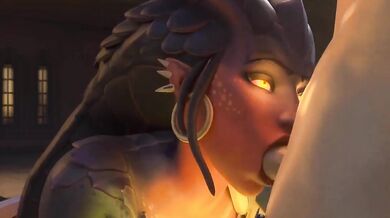 Symmetra Gives a Dragon Dick Blowjob in NoduSFM Hentai Porn