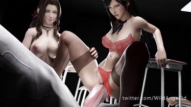 Aerith Gainsborough's threesome fantasy with Tifa Lockhart and a huge, throbbing dick!