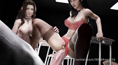 Aerith Gainsborough's threesome fantasy with Tifa Lockhart and a huge, throbbing dick!