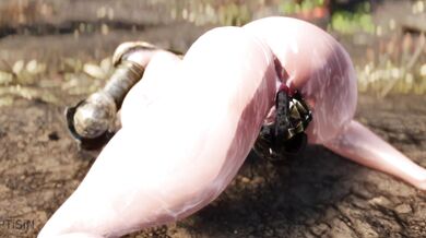 Sexualized Elven Warrior Pleasures Self with Werewolf's Semen