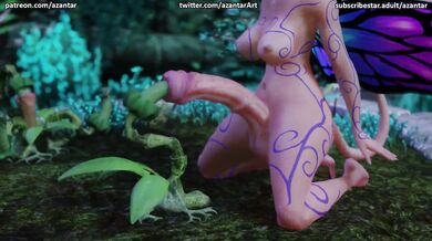 Girl with Butterfly Wings Penetrated by Phallic Plant