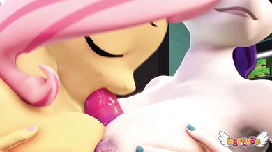 [Hentype] Spike fucks Flutter and Rarity in a threesome with titfucking