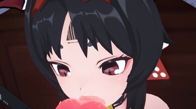 NekoMata Gets a Messy Blowjob from Ellen Joe Under the Bar