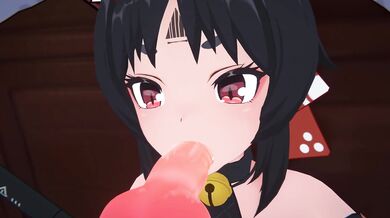 NekoMata Gets a Messy Blowjob from Ellen Joe Under the Bar