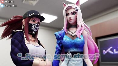 Ahri's Tounge-Twistery with Akali and Their Fan-Splosion Orgy