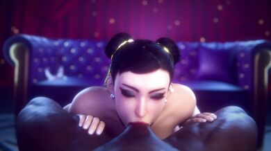 Deepthroating the Big Black Cock of Lazper with Chun-li's Tongue