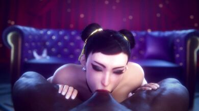 Deepthroating the Big Black Cock of Lazper with Chun-li's Tongue