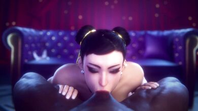 Deepthroating the Big Black Cock of Lazper with Chun-li's Tongue