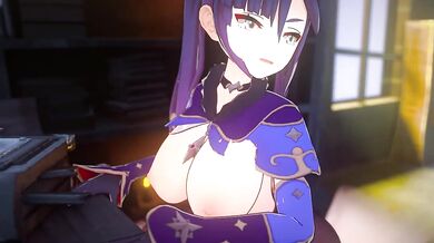 [SeventyFive3D] Mona Rides Her Huge Dick in Reverse Cowgirl Position (Genshin Impact)