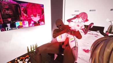 Three horny men fuck the sexy Marine, Houshou, in every hole!