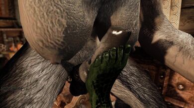 Futanari Werewolf Gets Nailed by Argonian's Feet in Footjob Porn