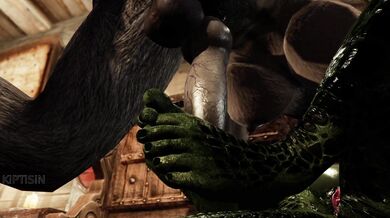 Futanari Werewolf Gets Nailed by Argonian's Feet in Footjob Porn