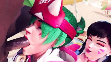 D.va Gets Blacked and Red-faced with Kiriko on the Beach