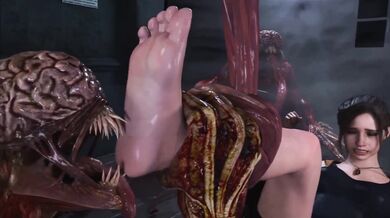 Claire Redfield gets her feet worshiped by slimy lickers