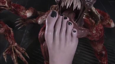 Claire Redfield gets her feet worshiped by slimy lickers