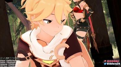 Dehya's Dreamy Threesome with Aether and Another Girl