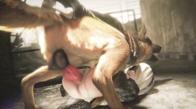 A Lesbian Dog Bitch, 2B, Gets Nailed Hard in Pussy!