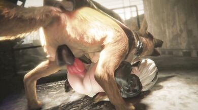 A Lesbian Dog Bitch, 2B, Gets Nailed Hard in Pussy!