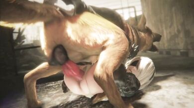 A Lesbian Dog Bitch, 2B, Gets Nailed Hard in Pussy!