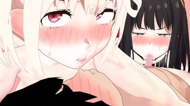 Takina's blowjob and Chisato's kissing make them both cum hard!