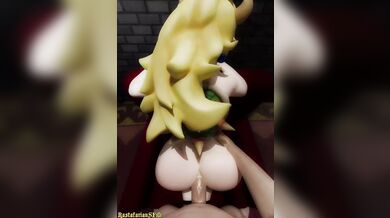 Bowsette gets banged from behind while taking it up the ass