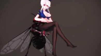Black Silk Police Uniform Gets Weakened by the Tone of a Sexy Insect