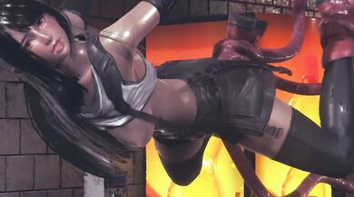 Monster Cocks Invade Tifa's Tight Asshole in a Public Train