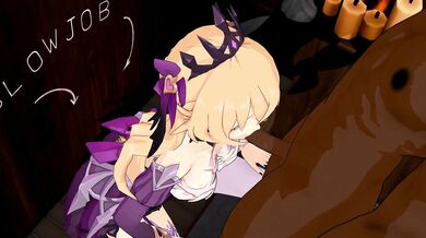 Fully Clothed Blonde Gets Impactful Blowjob in Genshin Hentai Porn