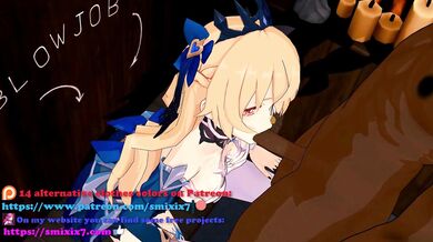 Fully Clothed Blonde Gets Impactful Blowjob in Genshin Hentai Porn