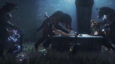 Tail-Between-Legs Lesbian Threesome with Lunar Lycans in Overwatch