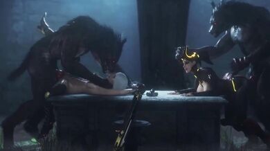 Tail-Between-Legs Lesbian Threesome with Lunar Lycans in Overwatch