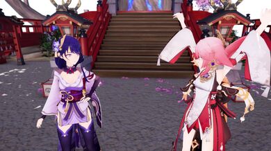 Aether-chad's Hot Threesome with Ei and Miko at the Shrine, Complete with Explosive Orgasms!