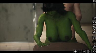 Big Green Femme Fatale Taken from Behind While the Sun Sets